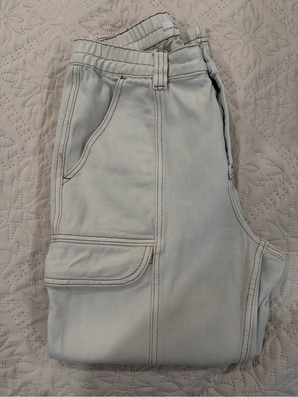 PacSun Elastic Waist Cargo Pants Cream Brown Contrast Stitch Size M - Picture 5 of 15